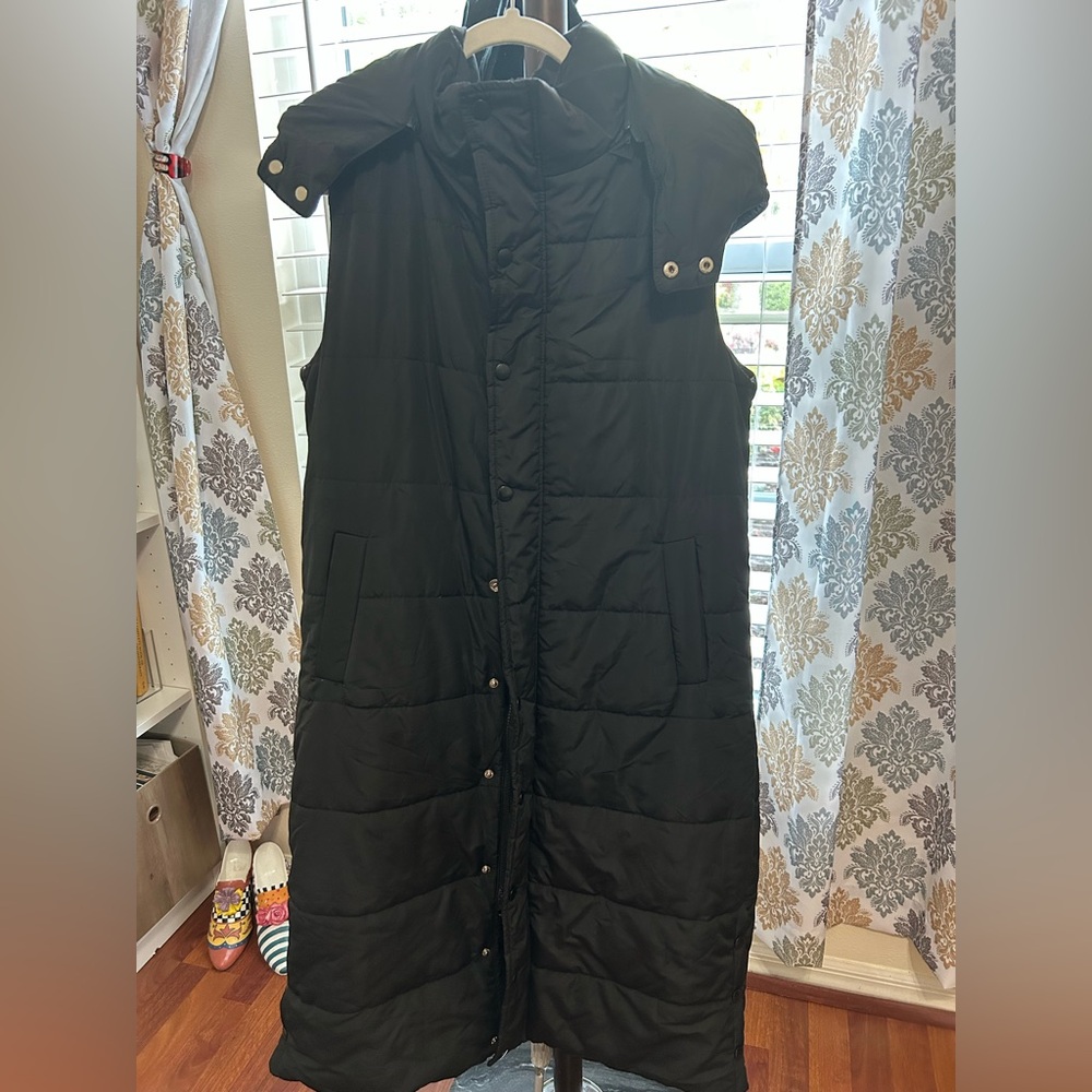 Black Quilted Long Vest